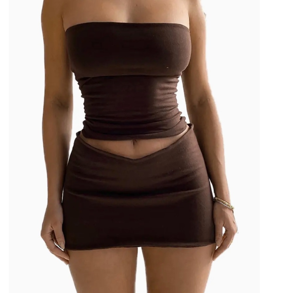 Temu Chic Brown Women's Skirt Set | XL | cropped strapless mini skirt | party